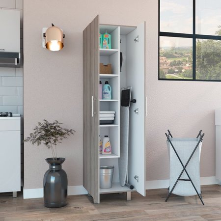 TUHOME Nala Cleaning Cabinet, Double Door Cabinet, Four Legs, Five Shelves, Light Gray/White MZB7676